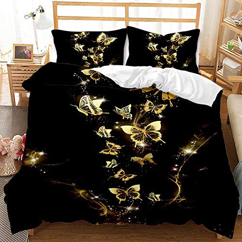EHAOKK Goldener Schmetterling bettbezug,Blauer,Lila,Buntes Fantasie Schmetterling bettbezug,3D Schmetterlinge bettwäsche-Sets (A, 220x240 cm)