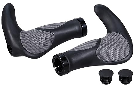 Relaxdays Puños Bicicleta Ergonómicos, Manguitos Goma Manillar, Ø 22 mm, Empuñaduras MTB, BMX o Patitene, Negro y Gris