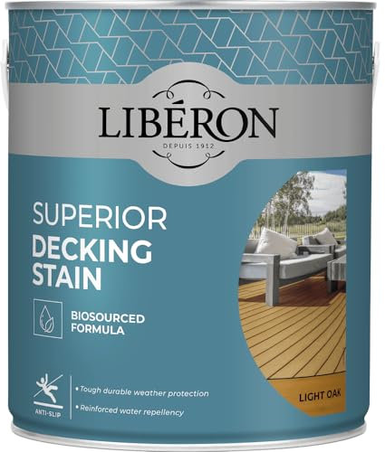 Libéron Superior Decking Stain - Durable Protection Against Extreme Weather - UV & Water-Resistant Finish - Anti-Slip - Biosourced Formula - Light Oak - 2.5 litres