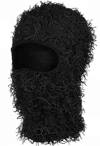 Schwarz Distressed Balaclava Sturmhaube Gesichtsmaske Skimaske Gestrickt Balaclava Shiesty Vollgesichts Maske Winter Winddicht Beanie Halswärmer für Damen Herren