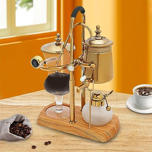 Aohuada Sifón cafetera al vacío Sifón Belga Cafetera Set elegante doble acanalado Fulcrum con mango en T, negro egipcio y oro