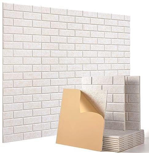 Soundsbay Lot de 12 panneaux acoustiques autocollants pour isolation phonique murale haute densité type brique pour traitement acoustique et décoration murale 30 x 30 x 0,9 cm (beige)