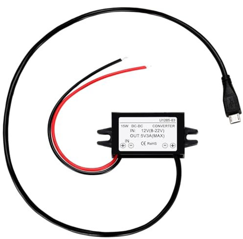 Greluma 1 Stück wasserdichter DC-DC 12V auf 5V 3A konverter mit Micro-USB-Anschluss, Micro-USB-Abwärtsmodul-Netzteil, Kompatibel mit Raspberry Pi 4, Mobiltelefon, Auto