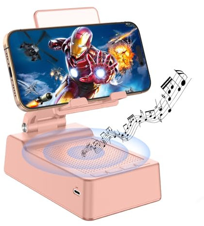 Birthday Gifts for Women,Cell Phone Stand with Wireless Bluetooth Speaker and Anti-Slip Base HD Surround Sound Perfect for Home with Bluetooth Speaker for Desk Compatible with iPhone/ipad(Pink)