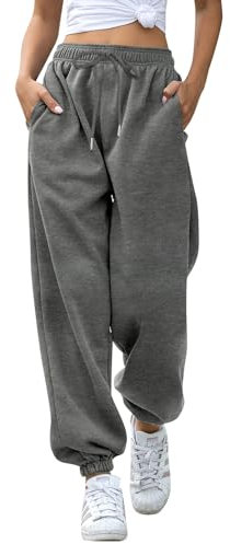 EBANKU Women's Cinch Bottom Sweatpants with Pockets Plain Tracksuit Baggy Elastic Waist Trousers for Casual Hip Hop, Gym and Jogging Deep Gray