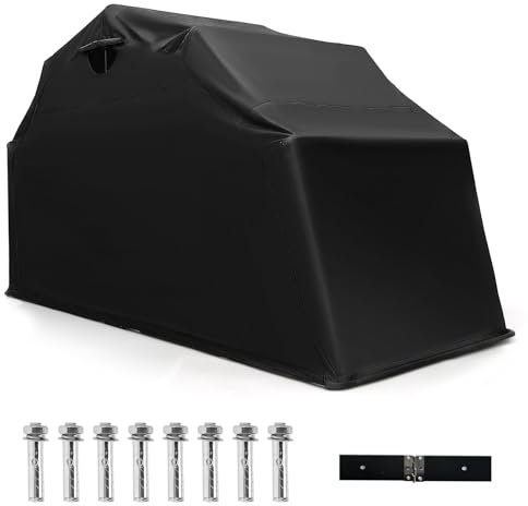 GYMAX Abri Moto Extérieur Pliable, Housse Imperméable 3 Couches, Support Stable en Métal, Fenêtre Enroulable, Garage de Protection, Stockage, Rangement pour Outils, Bois, Vélo 345 x 137 x 190 cm