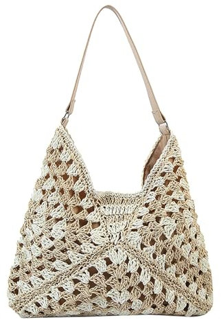 Skyearman Sac a Main Femme Grand Sacs Tissés en Paille Tissée pour Femme Sac de Plage D'été de Loisirs Tote Portés épaule Pour Voyage, Date et Vacances (Beige)