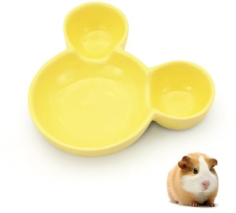 LuckyOpt Hamster Food Bowl & Water Dish, Cute Mouse Shape Ceramic, Easy to Clean, Guinea Pig Bowl Feeding Dish for Small Animals, Hedgehog, Squirrels, Rodents, Sugar Glider (Yellow)