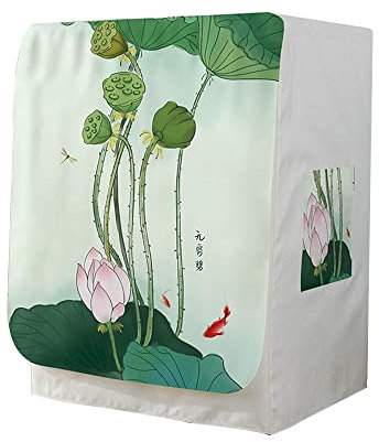 Washer Dustproof Cover Front Load, Washing Machine Dryer Protector Sunscreen Waterproof Tumble Dryer Case Protective Cover for Most Front Loadi (Lotus Pond 1,L-capacity 9-12kg)