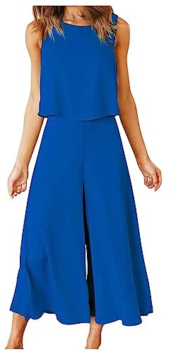 Hosenrock Damen Zweiteiler Sommer Elegant Outfits Leichte Modische Sommerhose 2-Teilige Kühl und Atmungsaktiv Lounge Set Einfach Temperament Activewear Weitem Bein Hose Anzug