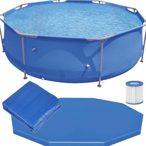 10ft Steel Frame Garden Swimming Pool Pump & Accessories Set - 76cm Deep Kids