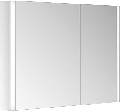 Keuco Royal Linde LED Spiegelschrank mit 2 Türen und Spiegelheizung, 100 cm, Made in Germany, Vorbau, asymmetrisch, Aluminium-Korpus, Seiten verspiegelt, Beleuchtung dimmbar