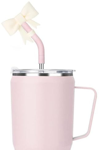 Qsnailfrr Silicone Bow Straw Covers, Dust-Proof Protector Toppers, 10mm Stanley Cup Straw Lids, Novelty Drinking Tips, 15g, Pink, Beige