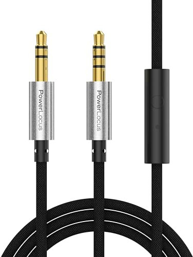 PowerLocus Cable Audio Jack 3.5mm Macho Macho con Micrófono, 1M, Cable Audio de Nylon Trenzado Mini Jack a Mini Jack Auxiliar, HiFi Estéreo, Para Móviles,Cascos Bluetooth, Audio Coche, TV