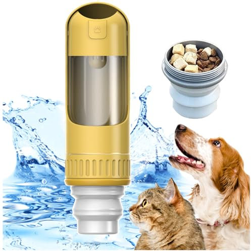 Gourde Chien Promenade, 350ml Bouteille avec 150g gamelle Pliable Gamelle Retractable Chien Gourde Chien pour Les Excursions en Camping,Yellow