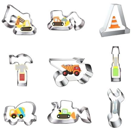 Ausstechformen-Set, Konstruktion Ausstecher, 9 Stück Bagger Digger Traktor Keksausstecher, Plätzchen Ausstecher, DIY Plätzchenausstecher Set für Kinder Geburtstag Party