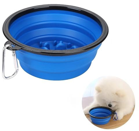 Gamelle Pliable pour Chien en TPE Gamelle de Voyage Portable Bol d'eau Réutilisable pour Chats Gamelle Anti-Glouton Pliable Bol pour Chien à Alimentation Lente Bol de Voyage pour Chiens 1000 ML