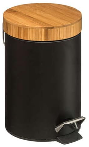 WELL HOME - Cubo pedal 3L en Metal y Bamboo color Negro Ø25,5cm