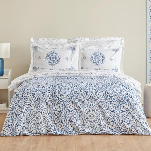 Karaca Home Ida blau 100% baumwolle doppelbett bettwäsche set