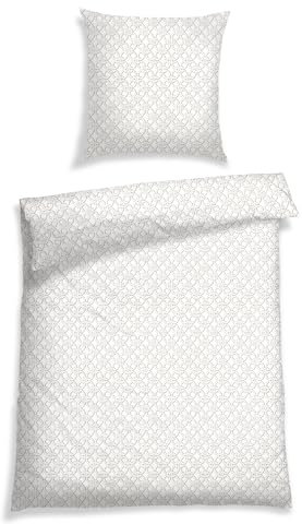 Schiesser Bettwäscheset Alba | Renforcé | 100% Baumwolle aus nachhaltiger Produktion | 155x200 cm + 80x80cm | Hellgrau