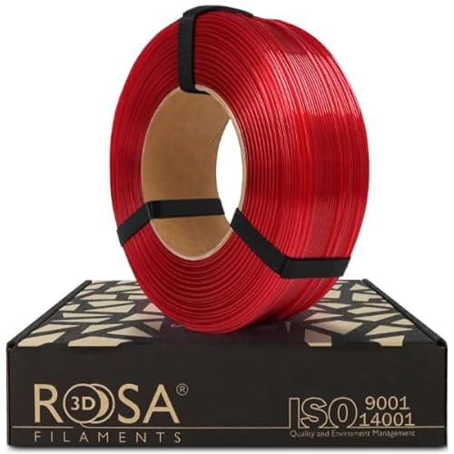 ROSA 3D PET-G Standard High Speed Filament 1.75 mm für 3D Drucker | Druckmaterialien Leicht Glänzend PETG 3D Drucker Filament | 3D Printing Materials | Transparent Dunkelrot Refill 1 kg