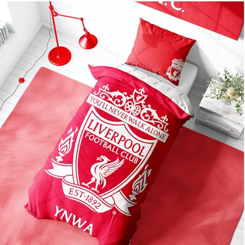 Character World Liverpool Single Duvet Cover Set, YWNWA Design | Reversible 2 Sided Football Bedding Cover Official Merchandise Including Matching Pillow Cases