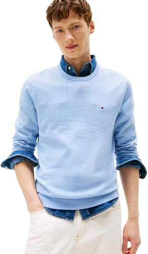 Tommy Hilfiger Pull Homme Essential Cotton avec Col Ras-du-Cou, Bleu (Vessel Blue Heather), XL