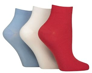 ELLE Ladies Ribbed Ankle Socks - Soft, Breathable, Cooling Bamboo Material, Plain, Colourful, Casual in a Multipack of 3 Pairs Size 4-8 (UK, Numeric, 4, 8, Regular, Regular, Seafarer)