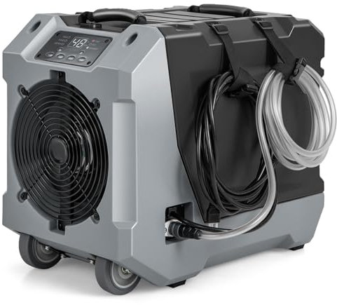 COSTWAY Deumidificatore Commerciale 85 L/Giorno, Deumidificatore con Pompa e Tubo di Scarico, Sbrinamento Automatico, 2 Ruote e Maniglia Pieghevole, Timer 24H, per Cantina Magazzino (Nero)