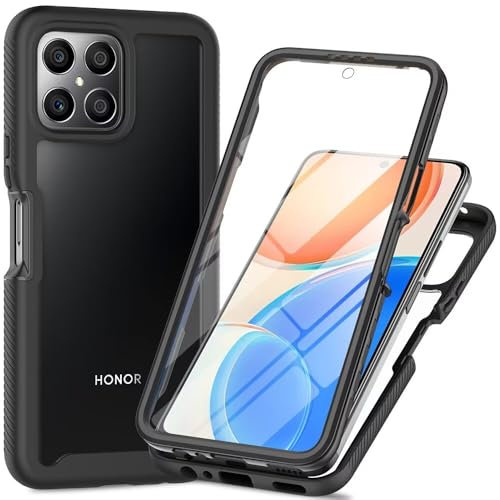 Honor X6B Case with Built-in Screen Protector 360 ° Full Body Shockproof Protection Cover Bumper Transparent Back Phone Case Shockproof Slim Fit Cover Screen Protector for Honor X6B Black
