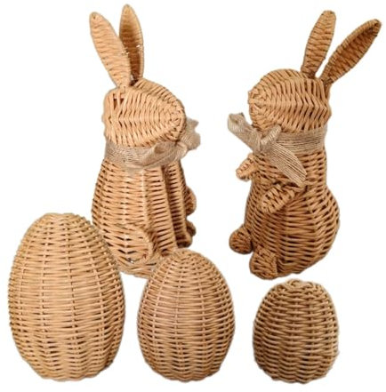 Rattan Bunny Osterdekoration für den saisonalen Urlaub, geflochtene Frühlingsdekoration, geflochtener Hasenhasen, Dekofigur