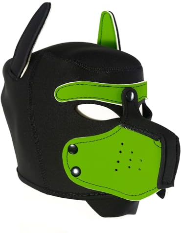 taxekoz Die taucherstoffe Weiche-Hundemaske mit Ohren, Welpenmaske für Cosplay-Party-Maskerade Set, Freie Kombination，Verstellbare Vollgesichtsmaske mit Ohren，Party-Kostüm (Grün)