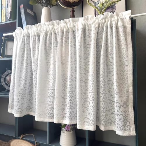 Yaland Jacquard Schiebegardine Landhausstil Weiße Spitzen Vorhänge für Küche, Schlafzimmer & Schränke Leichter Sichtschutz mit elegantem Lochmuster 1 Stück HxB 60x150cm