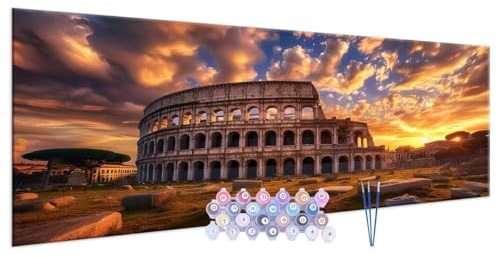 Peinture Numero Adulte avec Cadre, Le Colisée de Rome Peinture par Numero Enfant, Painting d'art avec Pinceaux, Loisirs Créatifs Adultes Activité Manuelle, pour Décoration de la Maison 20x40cm D-280