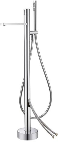 PUFAHAU Freistehende Badewannenarmatur aus Messing, Mischbatterie für heißes und kaltes Wasser, Duscharmatur, Einhebelmischer, Chrom, Wasser aus dem Boden(Chrome-Wall Installation)