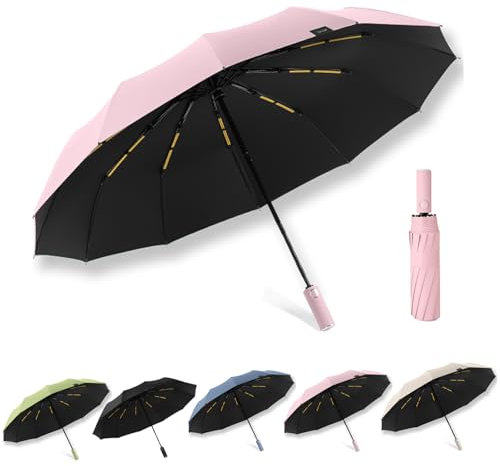 Nnicorns Automatic Pocket Umbrella - Windproof & Rainproof, 24-Rib Compact Travel Umbrella for Men and Women, Ultra-Portable Design for On-the-Go (Rosa)