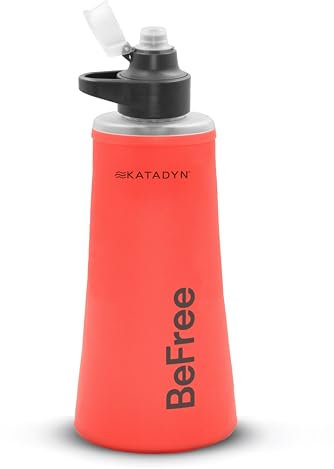 Katadyn BeFree AC 1L Soft Water Filter Bottle in Red, Ultralight & Collapsible Flask, Activated Carbon Filter Improves Taste and Odors, Ideal for Hiking, Sports, Travel, Emergency Preparedness
