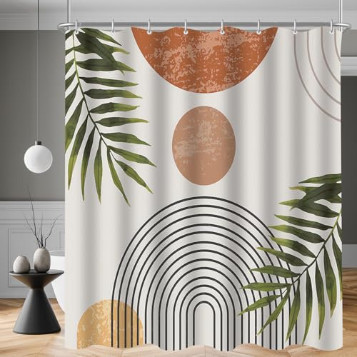 Lerores Tenda da doccia 220 x 180 cm, linea di foglie, orlo appesantito, antimuffa, impermeabile, lavabile, in poliestere, con 12 occhielli e anelli per tenda da doccia, per bagno, vasca da bagno