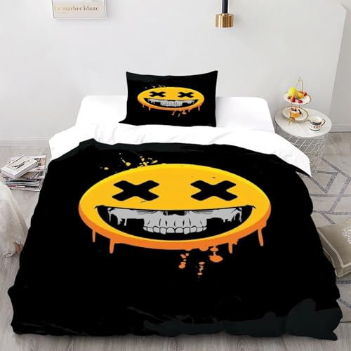 SHEVOVER Smiley Emoji Bettwäsche Set 2 teilig 3D Effekt Druck Weich Microfaser KinderBettwäsche Set Und Kissenbezüge Für Kinder Teens Erwachsene Single(135x200cm)