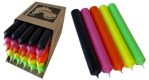 Kerzenfarm Hahn Stabkerzen Bunt Kerzenset 25 Stück - Premium Qualität Made in Germany - 22mm Durchmesser, 18cm Länge bunte Kerzen durchgefärbt - Stabkerzen neonfarben - Tafelkerzen Set 9