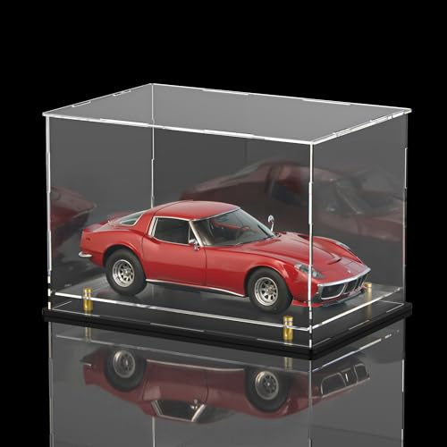 Acryl-Vitrine mit herausnehmbarem schwebendem Regal und dickem Boden, raffinierte erhöhte Plattform mit goldfarbenen Füßen, Showbox für Modellautos im Maßstab 1:18 und Druckguss-Auto im Maßstab 1:24