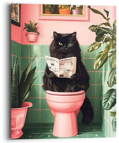 REINDERS Wandbild, Katze hat Pause, Toilette, MDF, 50 x 40