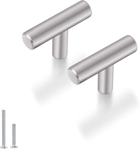 goldenwarm 5 Stück Schrankknöpfe Edelstahl Möbelknöpfe Silber, Küchenschrank Türknöpfe Gesamtlänge 50mm T Stangengriff Knöpfe Edelstahl