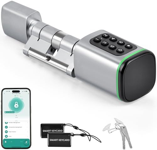 Smart Lock Türschloss Haustür, Pin Code Elektrisches Türschloss mit App, RFID-Karte & Schlüssel, Wasserdichtes Code Türschloss EU-Standardzylinder, Passend für Türen von 60mm Dicke