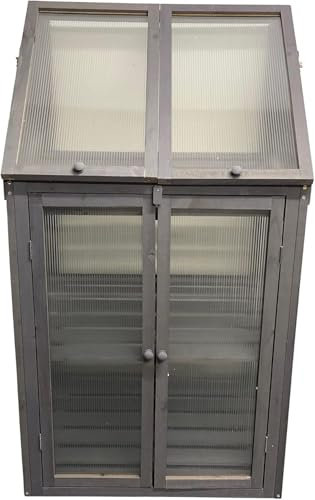 AKADIL Serra da giardino in legno, 120 cm x 69 cm x 49 cm, doppia porta, grigio, pannelli in vetro a coste