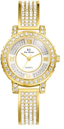 Avaner Uhren Damen Charm Diamantuhr: Damenuhr mit Römische Zahlen Gold Uhr Iced Out Minimalistische Armbanduhr Analog Quarzuhr für Frauen
