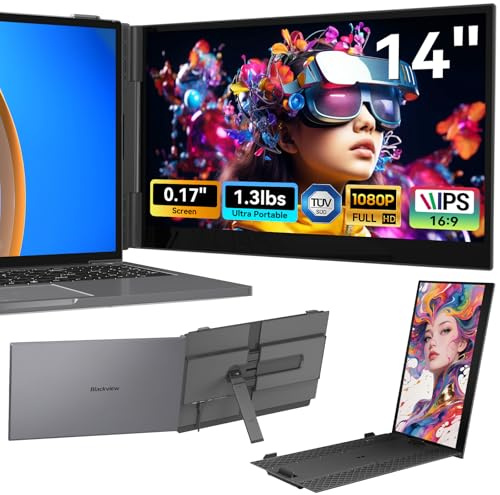 Blackview Laptop Screen - 0.17 Ultra-Thin,14 FHD 1080P IPS 600g External Portable Monitor for 13–17.3 Laptops,Eye Care Mode,Plug & Play,Compatible with Mac,Windows,Android,Linux,Chrome OS