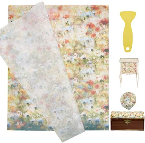PLIGREAT 20 Blatt Großes Decoupagepapier Für Möbel Vintage Reispapier Mit Blumenmuster Vintage Ölgemälde Reispapier Für Decoupage Geschenkpapier DIY Bastelarbeiten 50x70cm