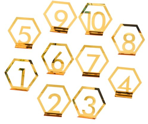UKCOCO Lot de 10 Panneaux Numérotés pour Table de Mariage en Acrylique Miroir Doré, Chiffres 1 à 10, Porte-numéros de Table Réutilisables pour Décoration Événementielle, Fêtes