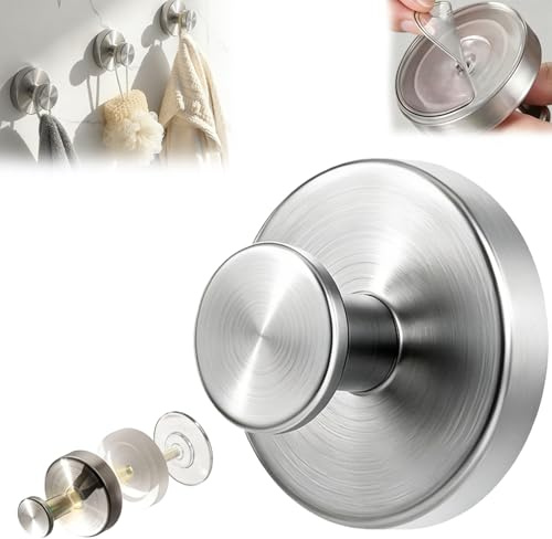 VidFair Suction Hooks,Self Adhesive Hooks for Bathroom,Stainless Steel Waterproof Suction Hooks Without Drilling, Suitable for Bathroom Shower Towel Kitchen Glass Doors 2PCS Brushed Silver